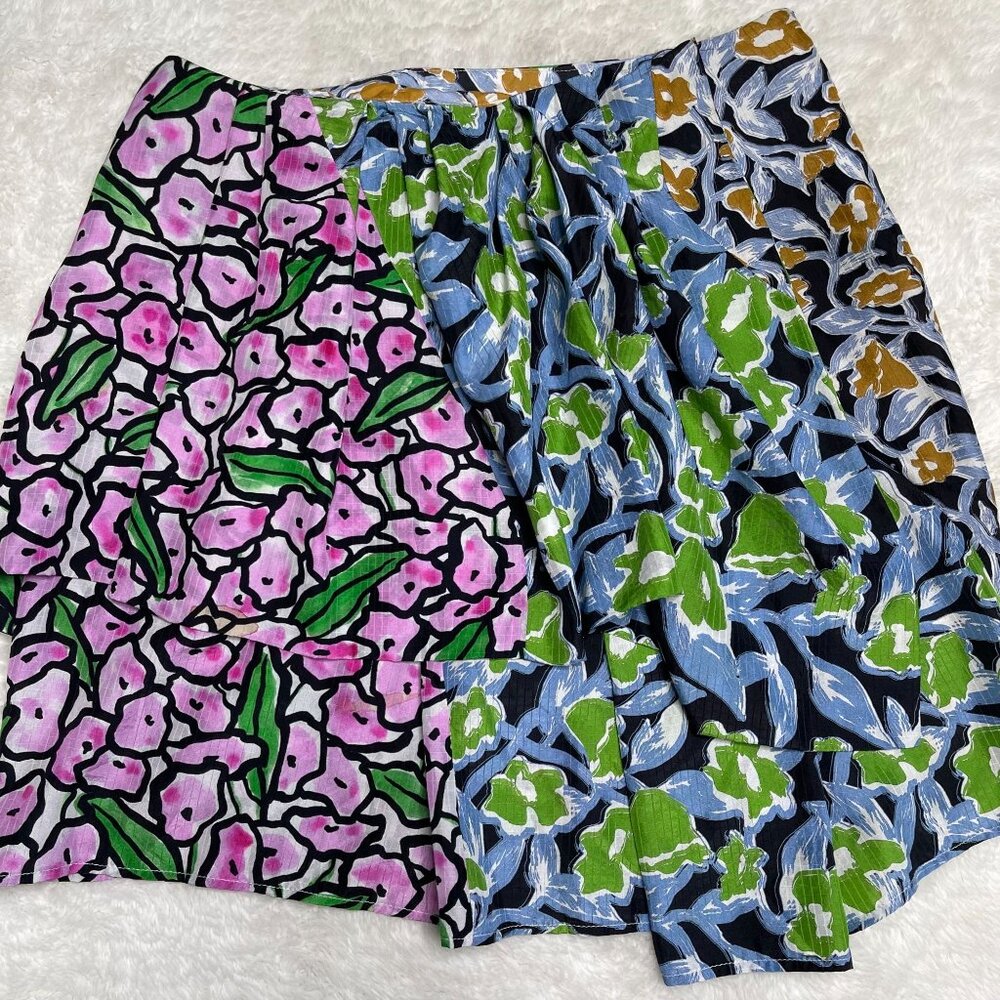Christian Wijnants Women's Pink Blue 100% Silk Floral A-Line Wrap Skirt Size 6 - Picture 2 of 9